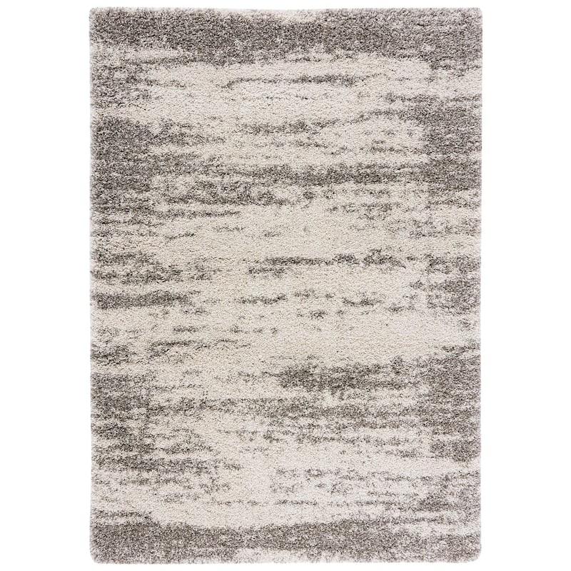 SAFAVIEH Hudson Shag Jemina Modern Abstract 2-inch Thick Rug - 8' Square - Ivory/Grey