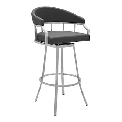 HomeRoots 36" Gray Faux Leather And Iron Swivel Low Back Counter Height Bar Chair - 21 x 36 x 21
