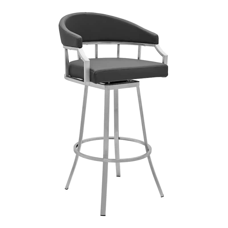 HomeRoots 40" Gray Faux Leather And Iron Swivel Low Back Bar Height Chair - 21 x 40 x 21