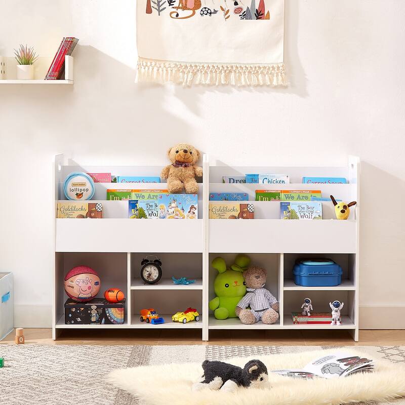 VECELO Kids Bookshelf, Wooden Toy Storage Cabinet Organizer or Kids Room, Bedroom, Nursery, Kindergarten, Bookcase with Shelves