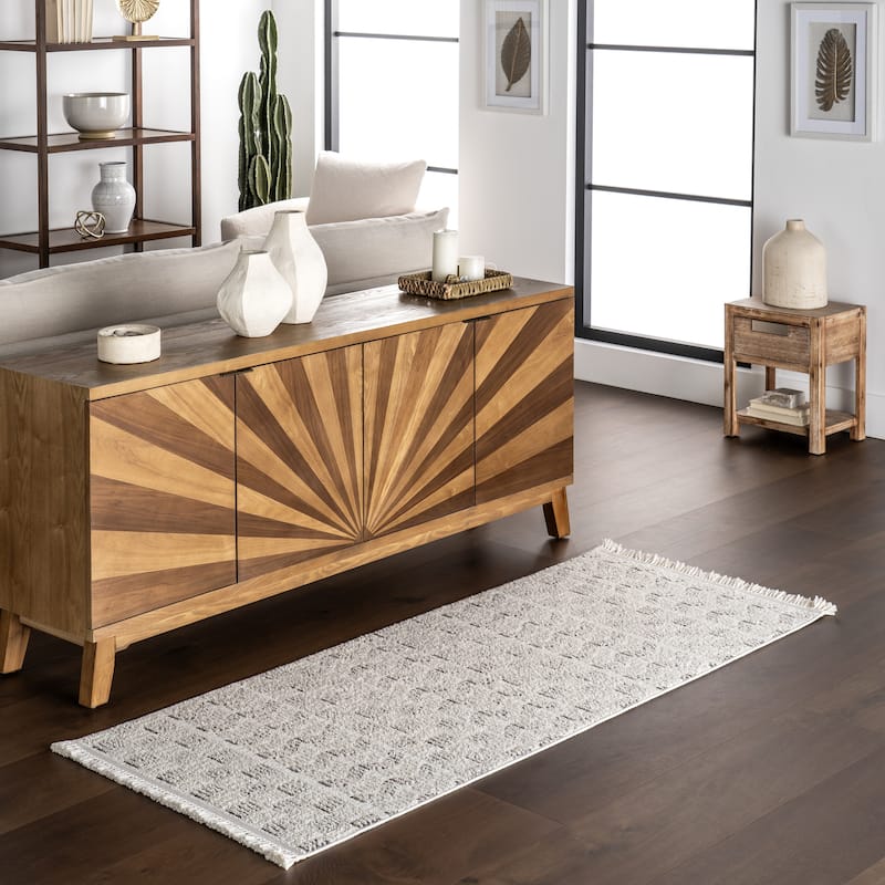 Nuloom Allona Geometric Tassels Area Rug - 2' 6" x 6' - Ivory - Rectangle