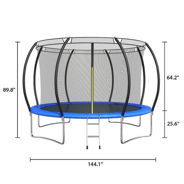 Timechee 12 FT Heavy Duty Trampoline w/ Safety Enclosure Curve Poles
