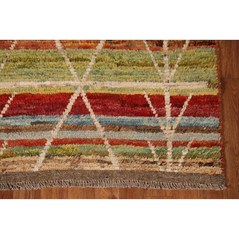 Geometric Moroccan Runner Rug Oriental Handmade Wool Carpet - 3'1" x 9'7"