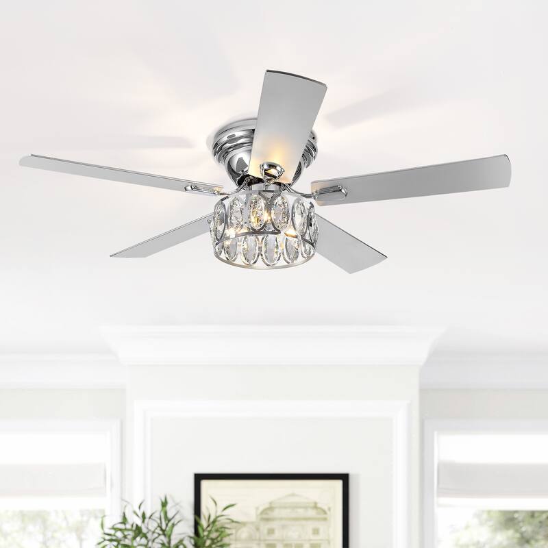 52" Flushmount Ceiling Fan with Lights Remote, Farmhouse Fandelier 5 Blade - 52 Inch - Chrome