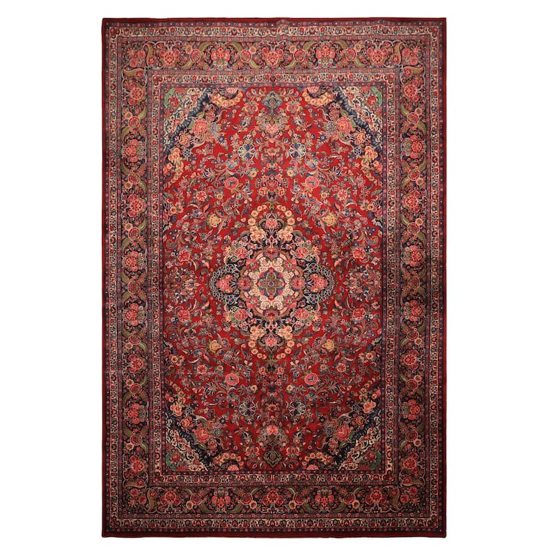 10'4''x15'5'' Hand Knotted Wool Red Taabriz Medallion Traditional Vintage Rug - 10' 4'' x 15' 5''