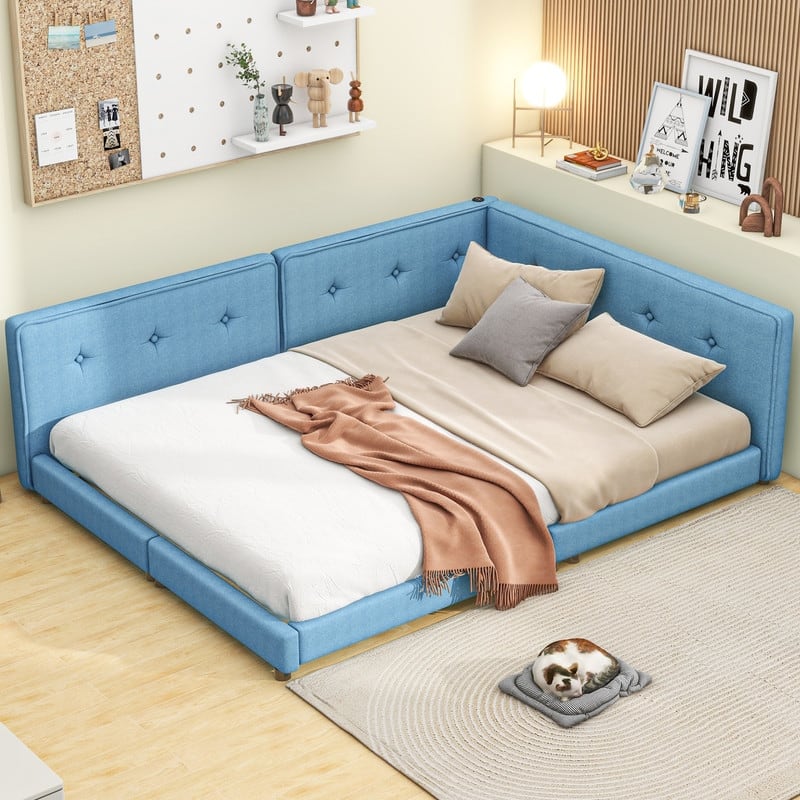 Full Size Upholstered Platform Bed with USB Ports