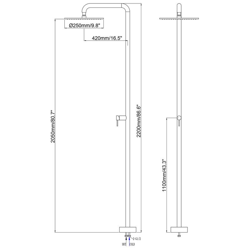 81"H Stainless Steel Freestanding Outdoor Shower with Handheld Shower