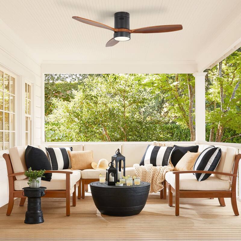 Sofucor 52 Inch Noiseless Flush Mount Ceiling Fan with Remote/Smart App Control,Dimmable Lights Optional,Reversible Motor