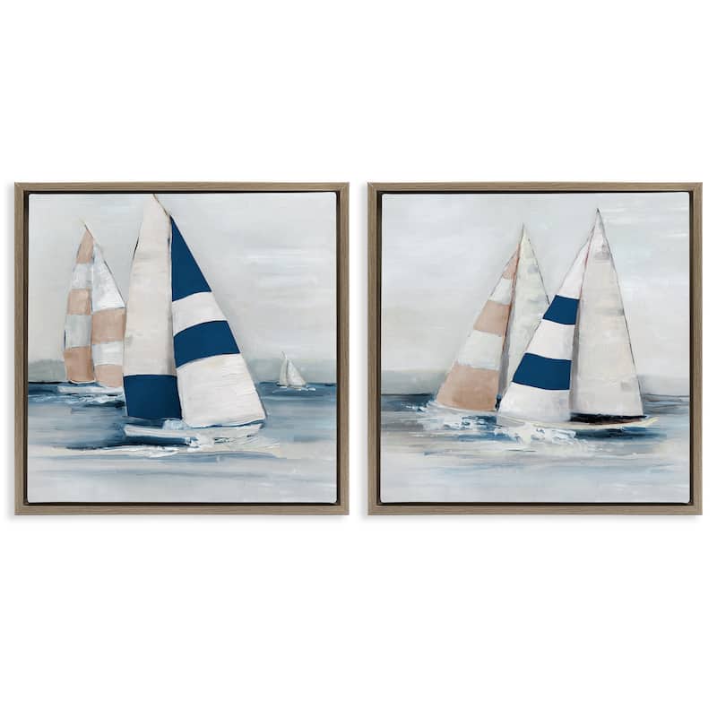 Stupell Sailboat Fleet Voyage Framed Floater Canvas Wall Art Design By Sally Swatland (Set of 2) - 18 x 18 - Brown