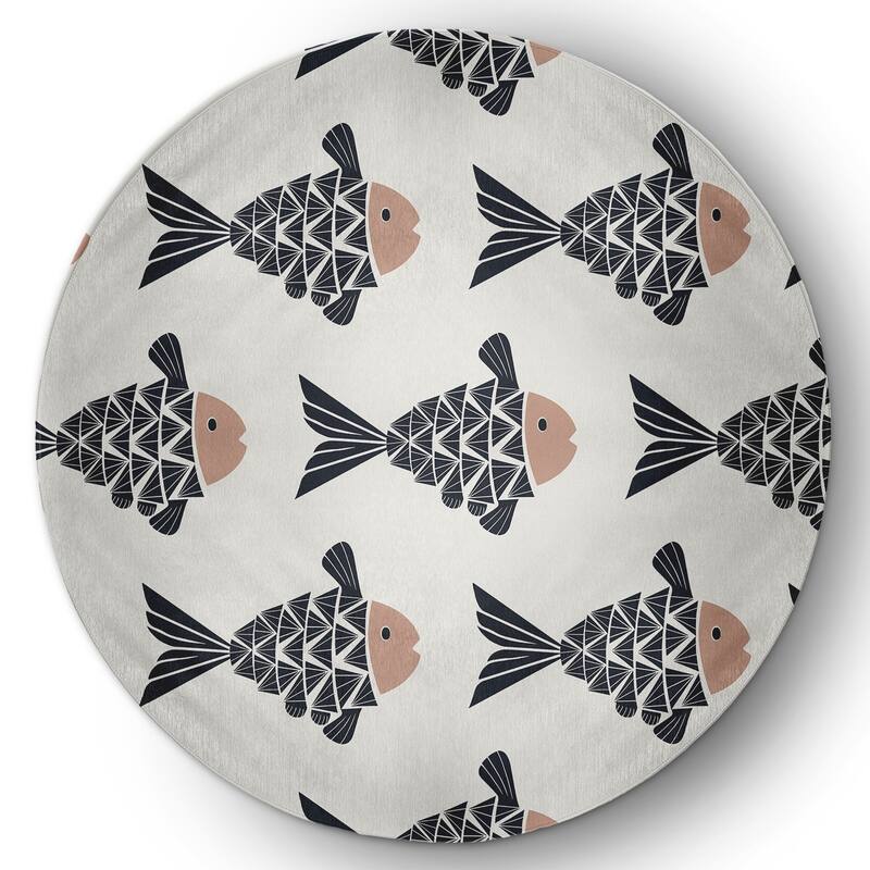 Fish Tales Nautical Indoor/Outdoor Rug - Mauve - 5' Round