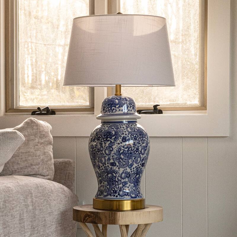 Grace 29.5" Ceramic LED Table Lamp, Blue/White by JONATHAN Y