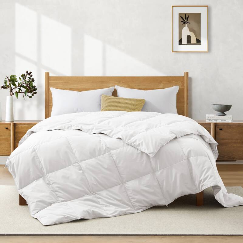 Lightweight Summer Flroal & Solid Printed Goose Feather Down Comforter Duvet Insert - Cal King (108"x94") - White
