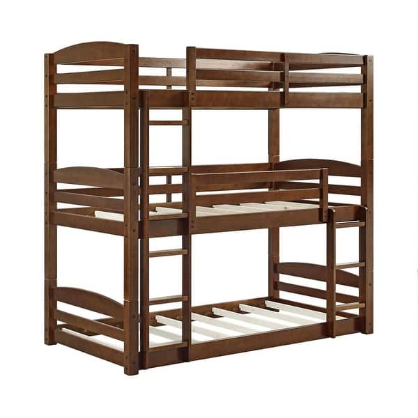 slide 2 of 9, Avenue Greene Nola Triple Twin Wood Bunk Bed Mocha