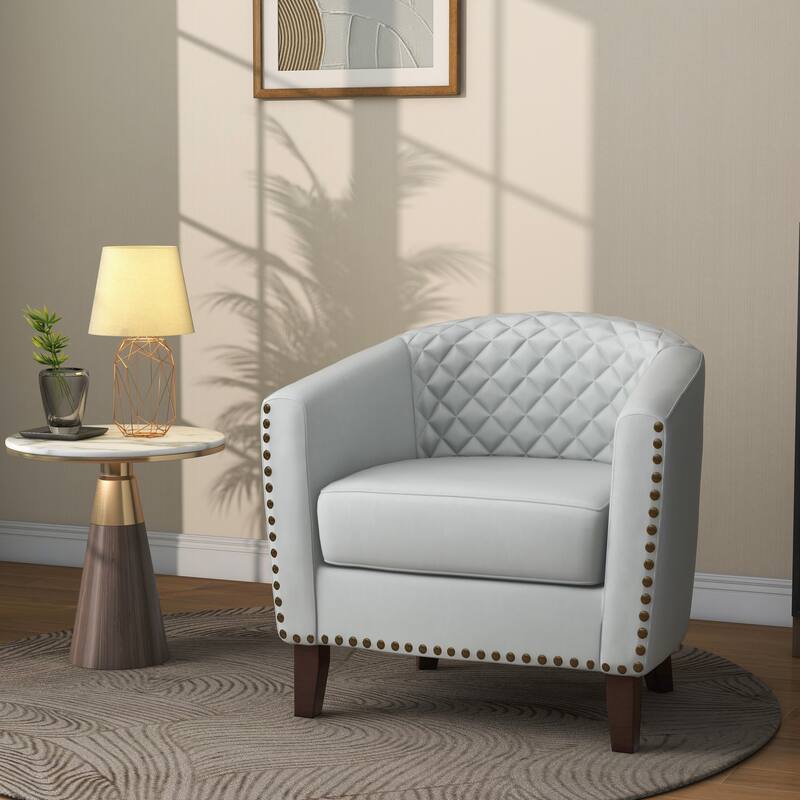Faux Leather Barrel Accent Chair