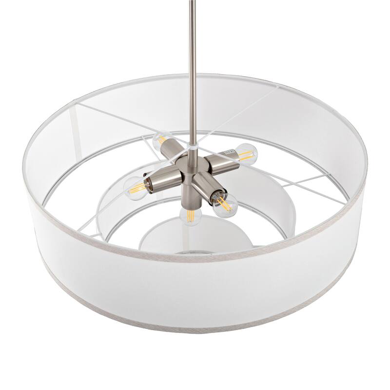 Modern Chandelier 24" 5-Light Nickel Tiered Drum Linen Shade