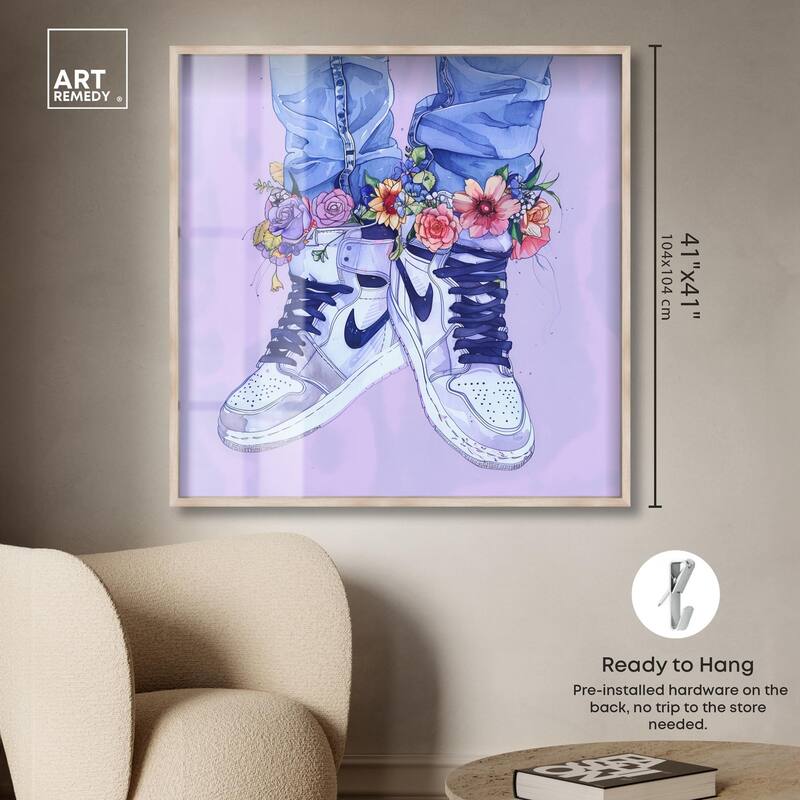 Lilac Floral Bloom Sneakers Shadowbox by Art Remedy