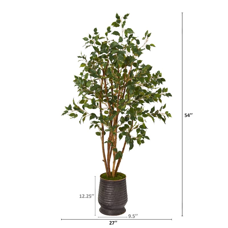 Artificial Indoor Tree - 4.5ft Green Foliage in Metal Planter - Home Office Decor - 51-60 Inches