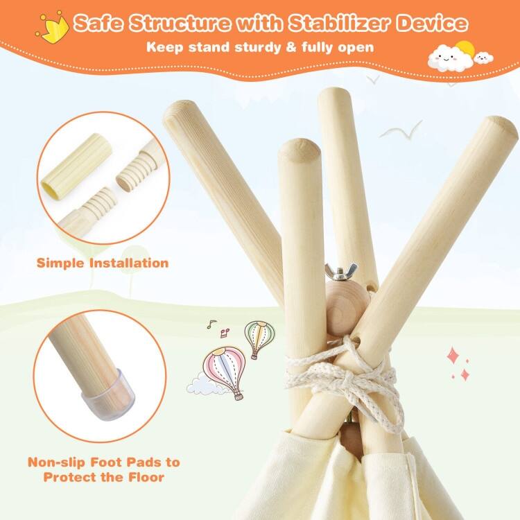 Foldable Kids Canvas Teepee Play Tent - 36.5" x 18" x 32" (L x W x H)
