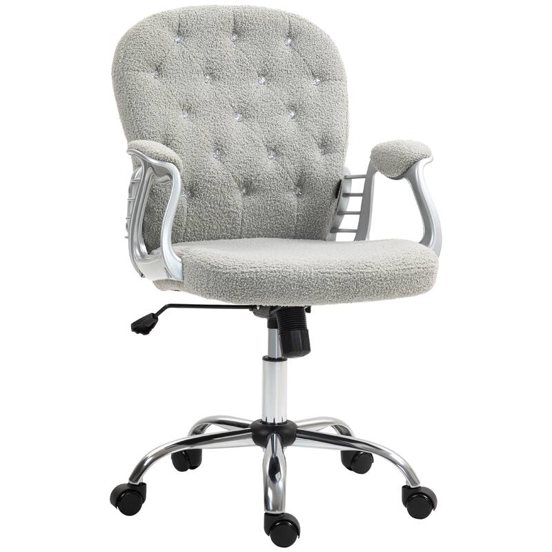 Simple Button Tufted Fabric Desk Chair Vanity Chair with Padded Armrests, Swivel Chair Office Chair with Wheels