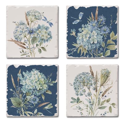 Absorbent Stone Beverage Coasters - Set of 4 - Bohemian Blue - Multi-160