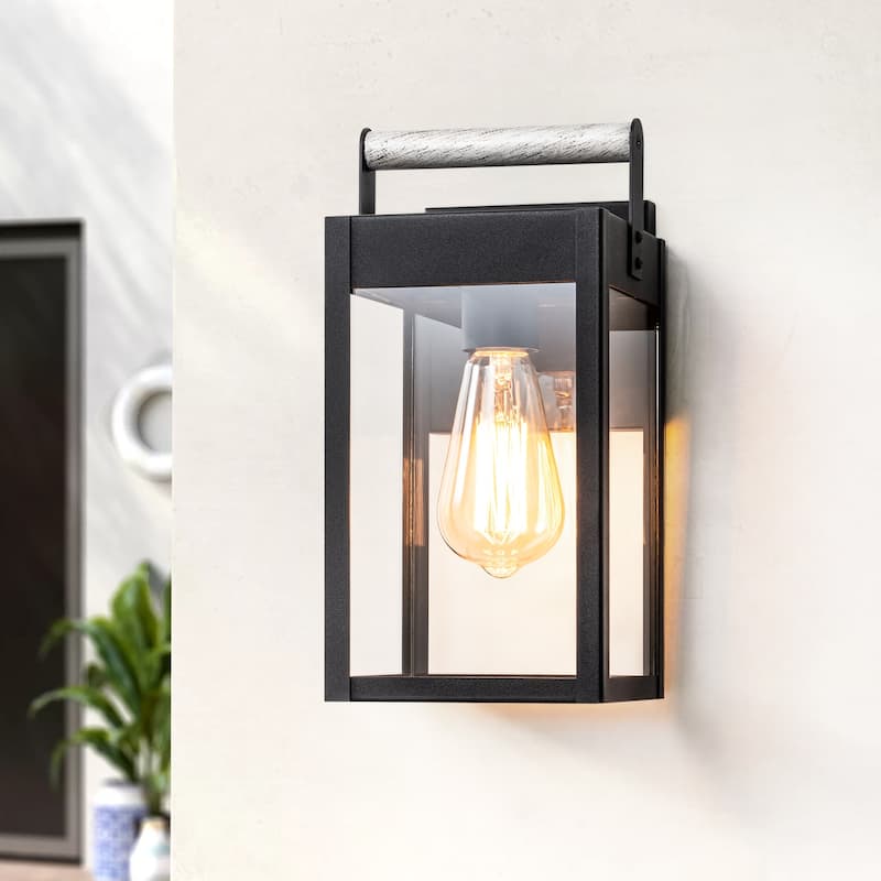 1-Light Modern Traditional Aluminum Waterproof Lantern Outdoor Wall Sconce/ Porch Light - Black