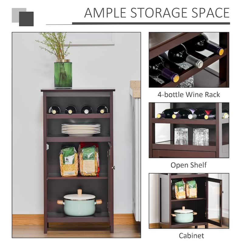 HOMCOM Wine Storage Cabinet with 4 Bottle Wine Rack, Open Shelf, Acrylic Door Cabinet with Adjustable Shelf