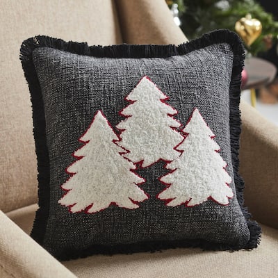 3 Christmas Trees Black Woven Pillow 12x12