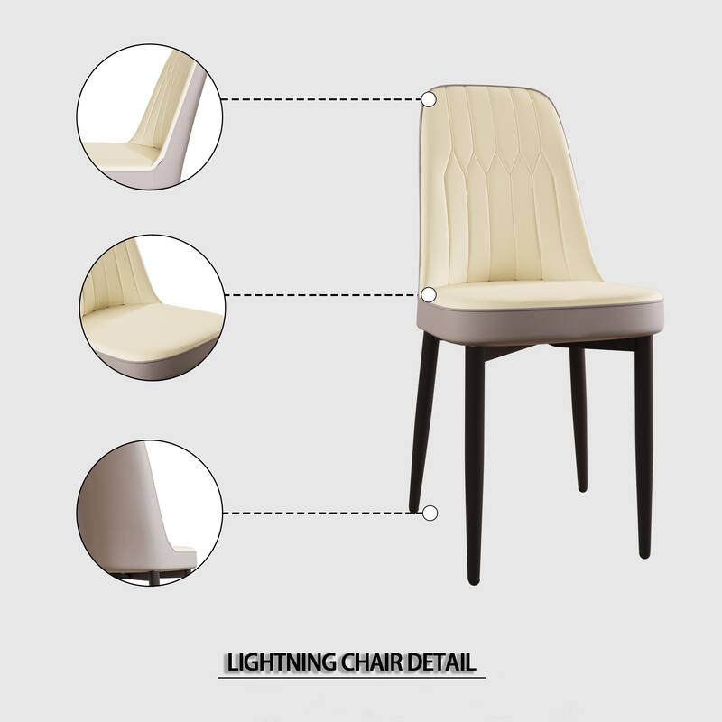 PU Leather Dining Chair - Beige&Grey - Set of 2