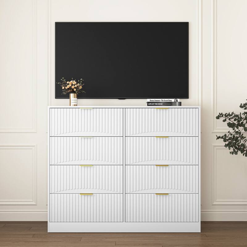 Modern 8 Drawers Dresser Chests for Bedroom, 47.2" Wide Wood Chest of Drawers with Gold Metal Handle, Drawer Organizer