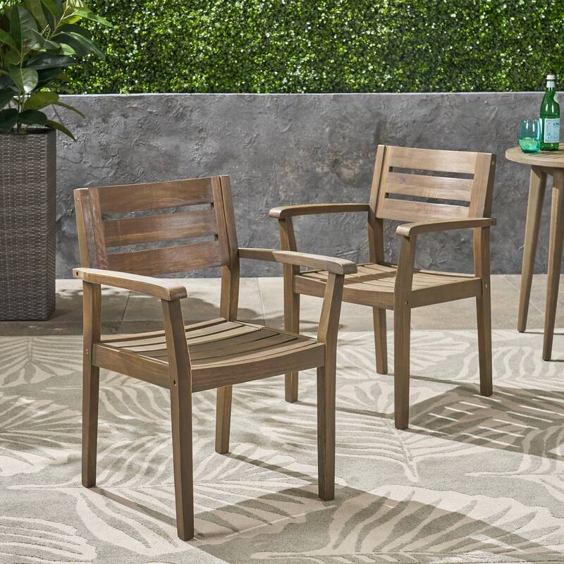 Roomfitters Stamford Set of 2 Acacia Wood Outdoor Dining Armchairs, Slatted Open-Back Design