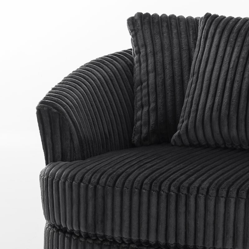 Oversized 43" W Plush Corduroy Recessed Arm Swivel Barrel Chair