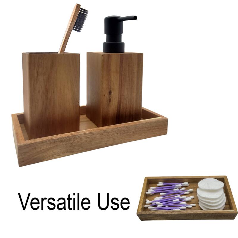 Acacia Wood Bathroom Accessory Set Collection
