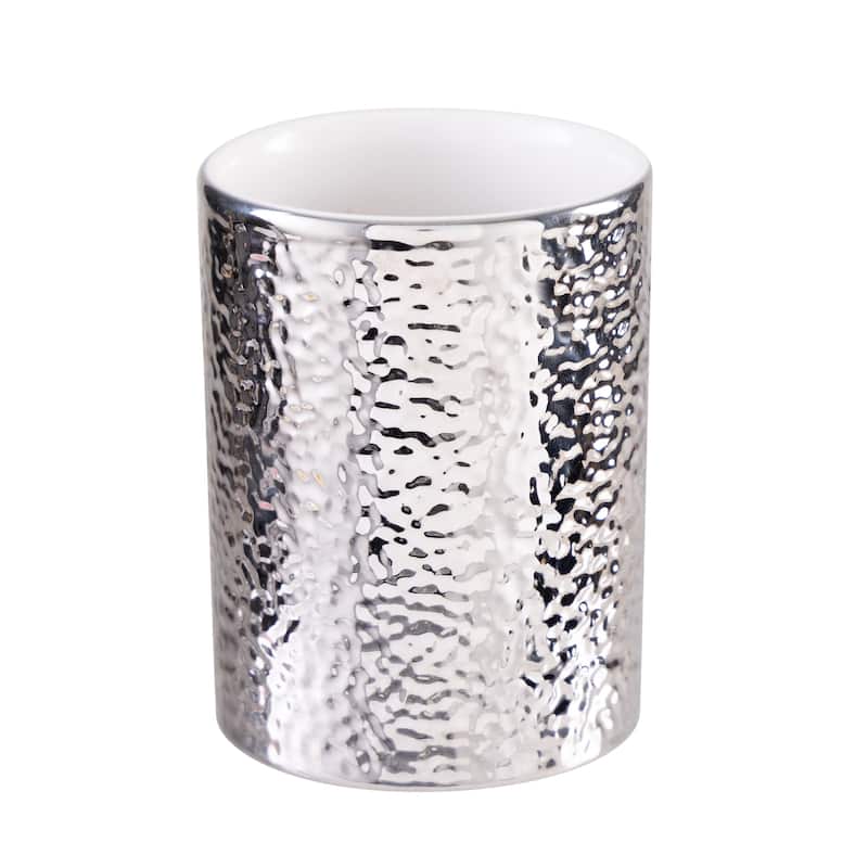 Elle Décor Hammered Metallic Ceramic Tumbler - Silver - 2.76"x 2.76"x 4.3"