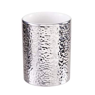 Elle Décor Hammered Metallic Ceramic Tumbler - Silver - 2.76"x 2.76"x 4.3"