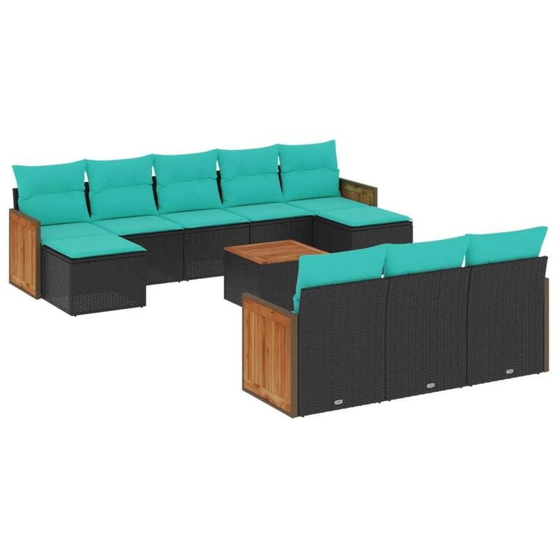 vidaXL 10 Piece Patio Sofa Set with Cushions Black Poly Rattan