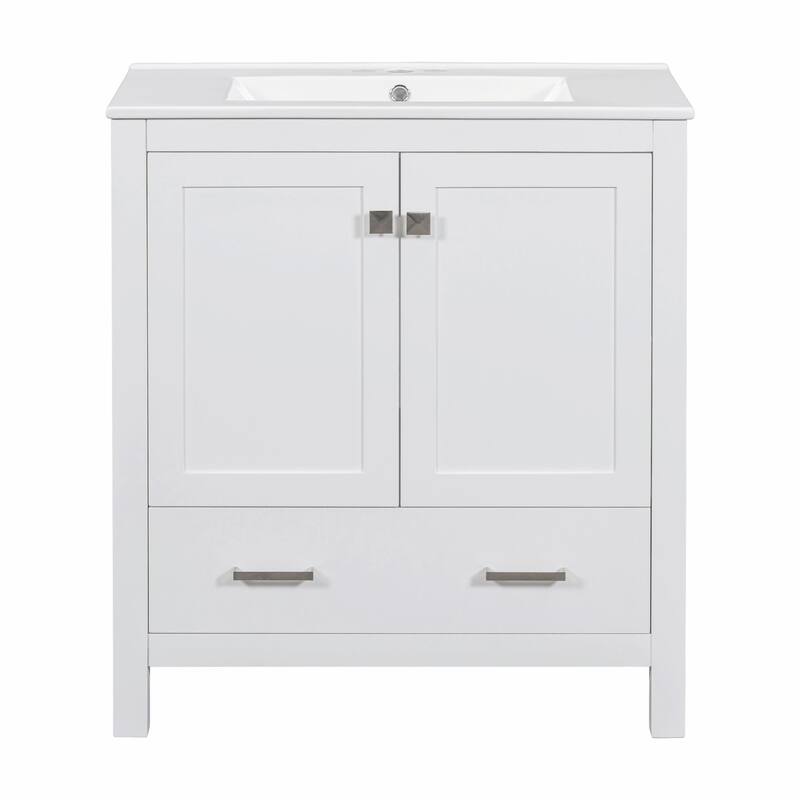 36"/30" Bathroom Vanity with Ceramic Sink, Soft-Close Doors, Double Storage Shelves & Divided Drawer