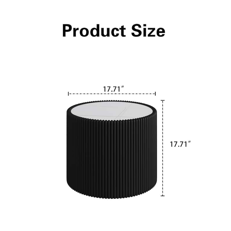 Small Coffee Table End Table for Living Room, Luxury Round Leather Accent Tables, Modern Circle Center Tables with Marble Top