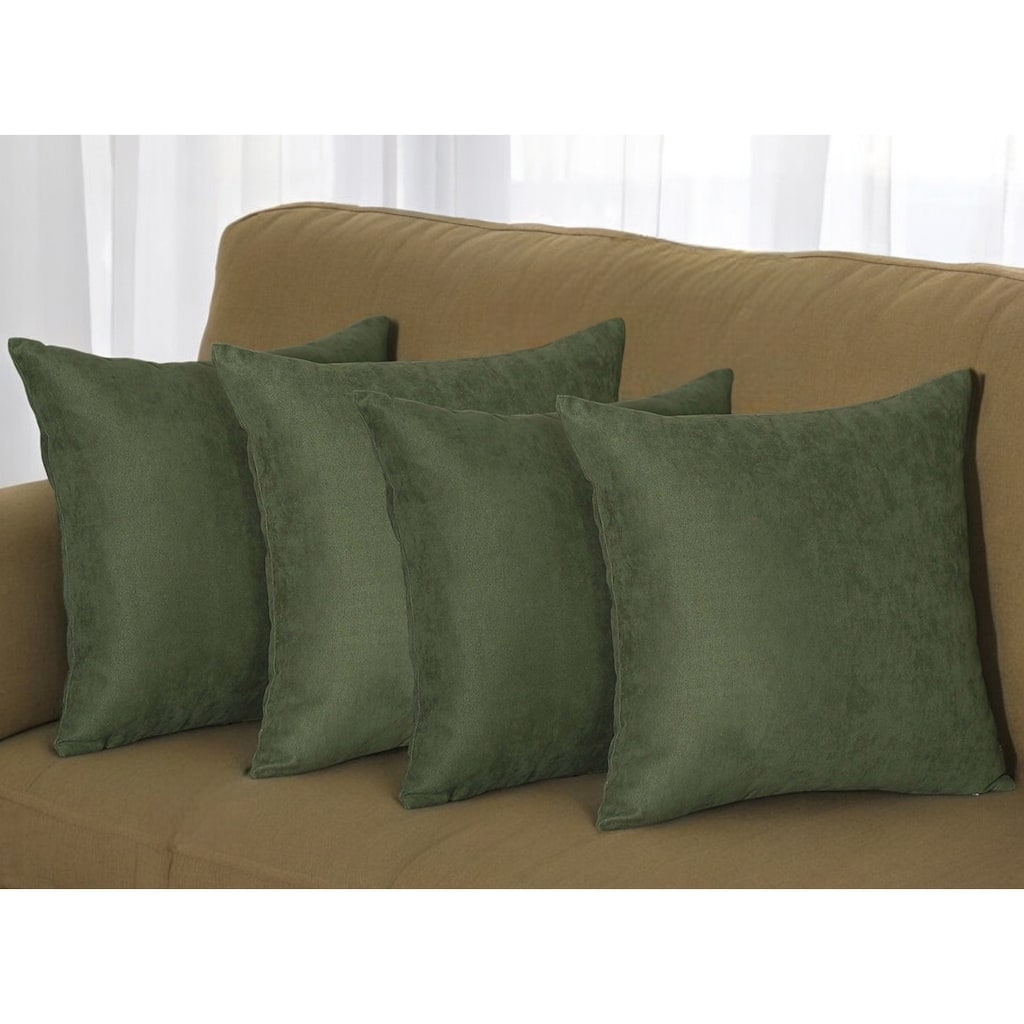 Set Of Four 20" X 20" Fern Green Polyester Zippered Pillow Cover