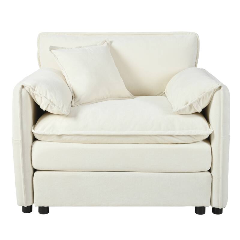 Chenille Modular Armchair with Storage Pockets & Toss Pillow