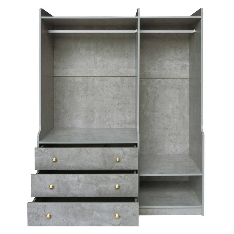 Wooden Open Wardrobe Storage Clothes Storage Cabinet with Dual Hanging Rods and Five Shelves Armoire for Bedroom