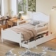 preview thumbnail 2 of 42, Kids Platform Bed with Saddle-shape Headboard and Footboard, 2 Drawers Underneath, 10 Pc Slats Support, No Box Spring Needed