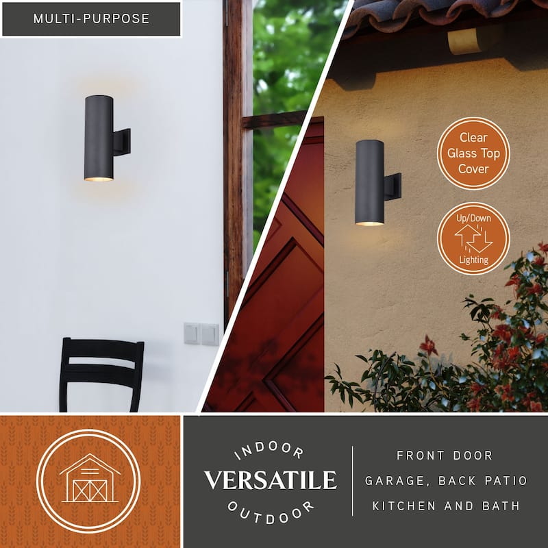 Chiasso Aluminum 2 Light Dusk to Dawn Black Contemporary Outdoor Wall Light