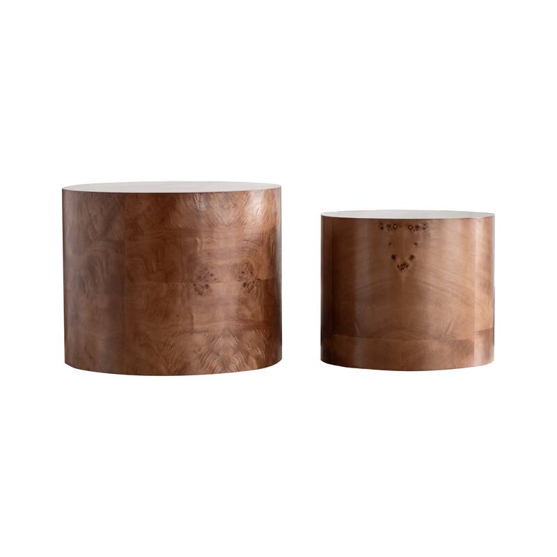 Nesting Coffee Table Set of 2, Modern Round Wooden Accent Tables, Space-Saving Circle Drum Side Tables