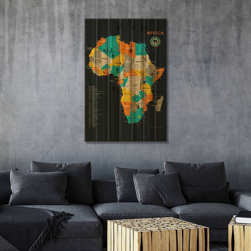 Africa Map Print On Wood by Jazzberry Blue - Multi-Color