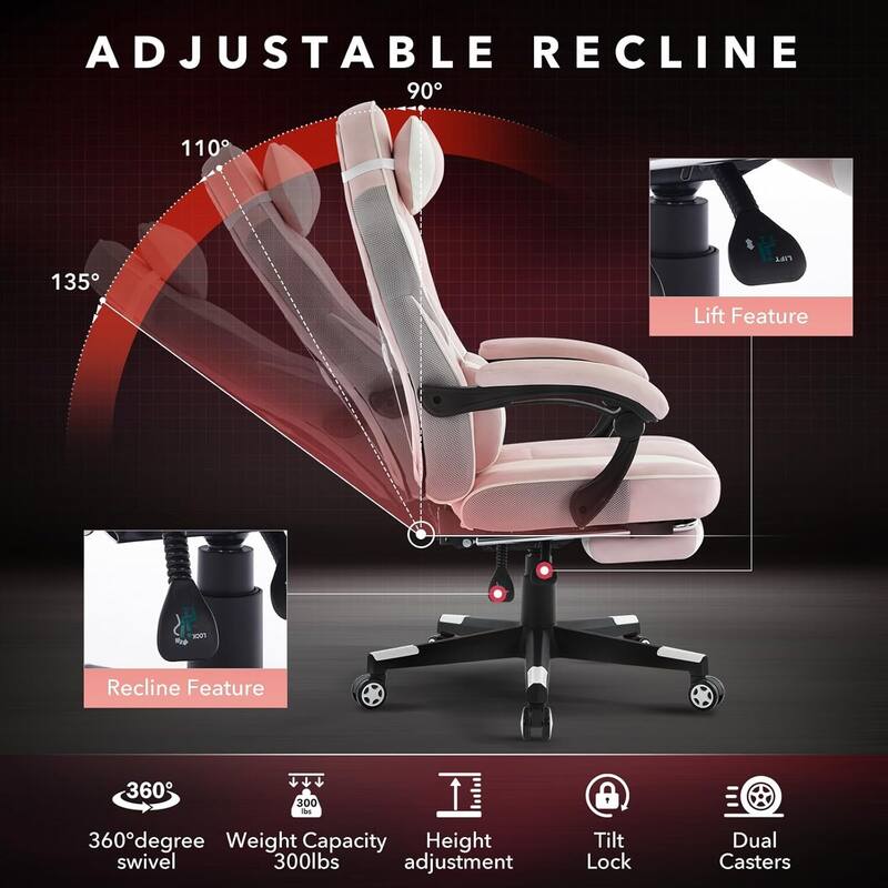 Office Gaming Chair with Footrest Adjustable Headrest for Gaming Working Relaxing
