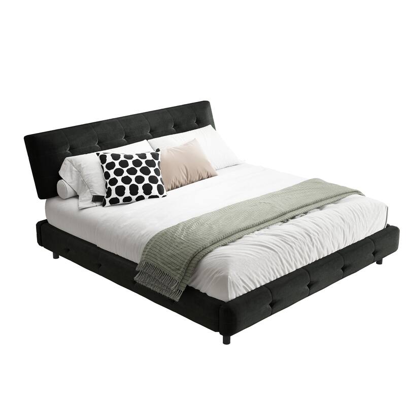 GDFStudio - King Size Chenille Platform Bed with Tufted Headboard Design