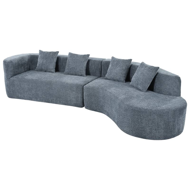 Curved Design Chenille Sectional Sofa, Modern Modular Couch with 4 Pillows, Plush Sponge and Spring Cushion, Sponge Sofa