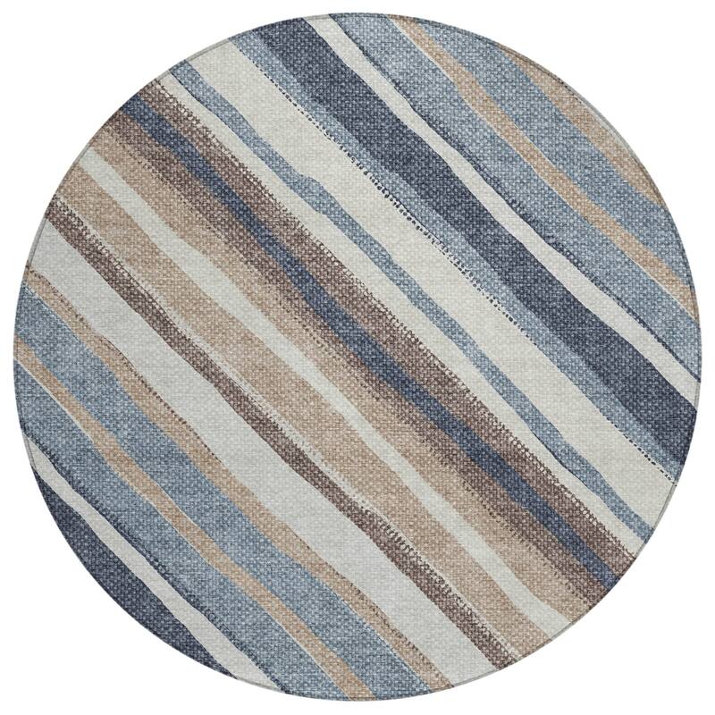 Machine Washable Indoor/ Outdoor Stripe Angles Chantille Rug