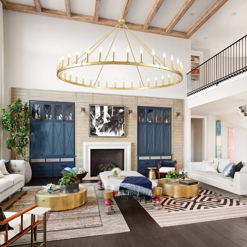 36-Light 47 in. Large Modern Farmhouse Candle Wagon Wheel Chandelier for Living Room