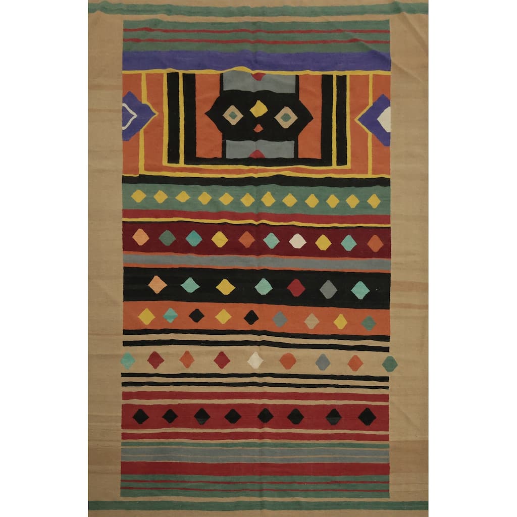 Hand Woven Oriental 100% Wool Carpet Southwestern Modern Multi-Colored Kilim Area Rug - 12' 0'' X 8' 9''